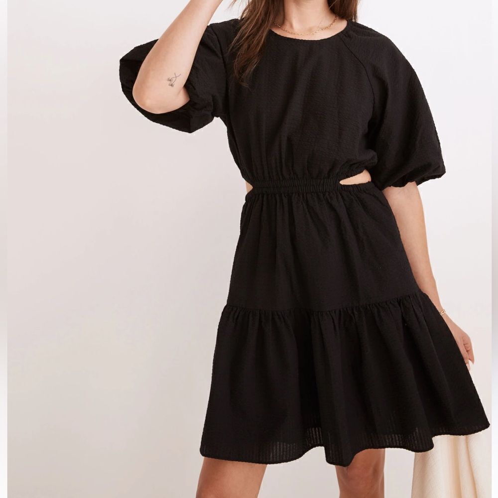 Madewell Seersucker Puff-Sleeve Cutout Mini Dress XS